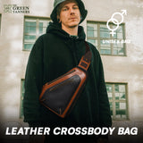 leather sling bag, leather crossbody bag, sling bag with adjustable straps and multiple pockets