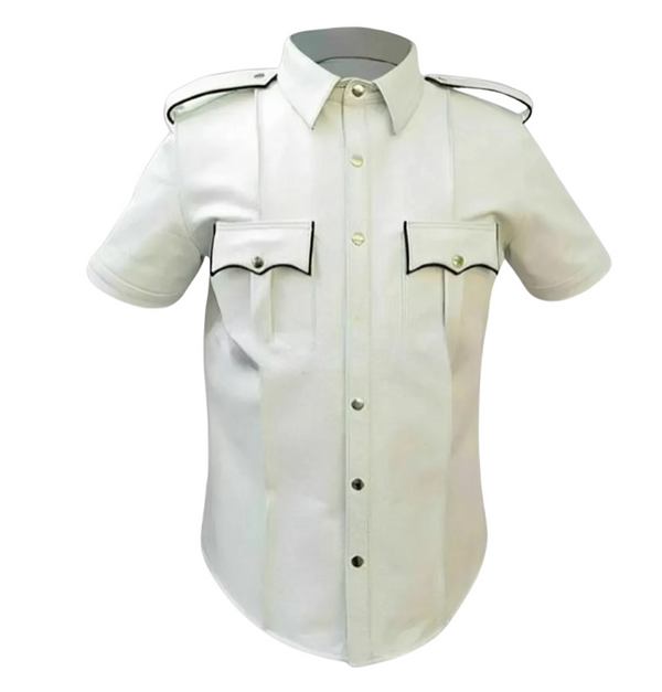 White Leather Short Sleeve Shirt