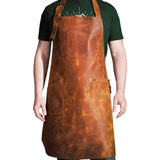 Men's brown leather woodworking apron gift