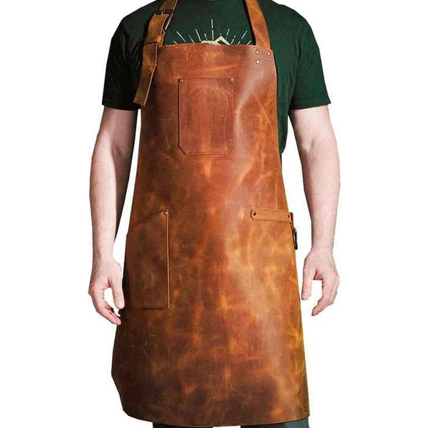 Men's brown leather woodworking apron gift