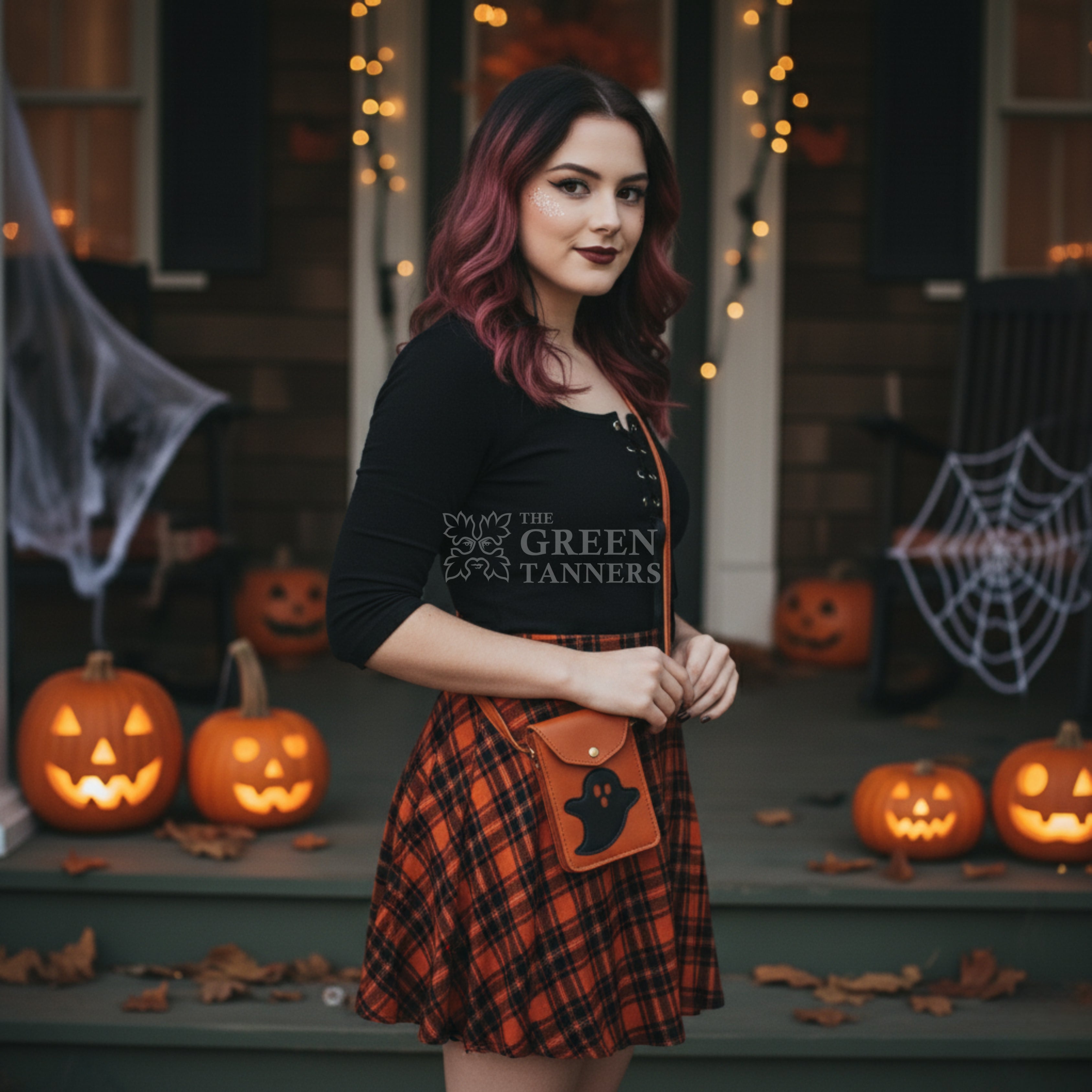 Halloween Genuine Leather Phone Holster | Tan Holster with Shoulder Strap