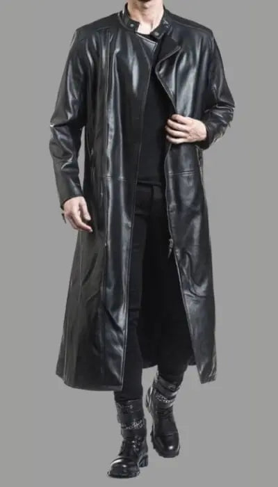 leather coat, leather long coat, leahter trench coat, leather overcoat