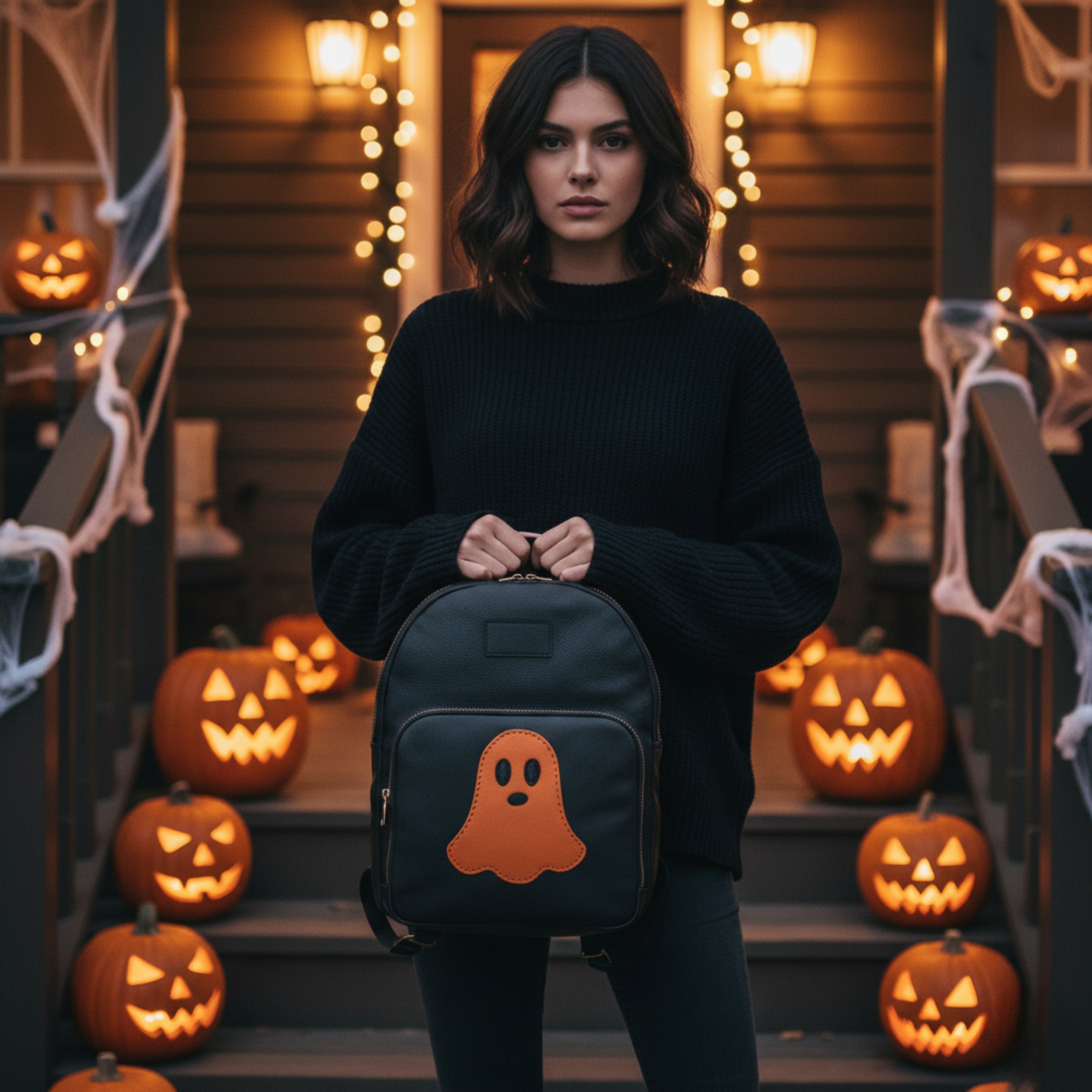 Halloween Premium Black Leather Backpack