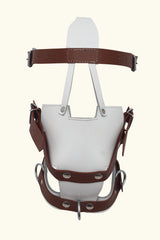  Front side view of model wearing Gay Bondage Muzzle