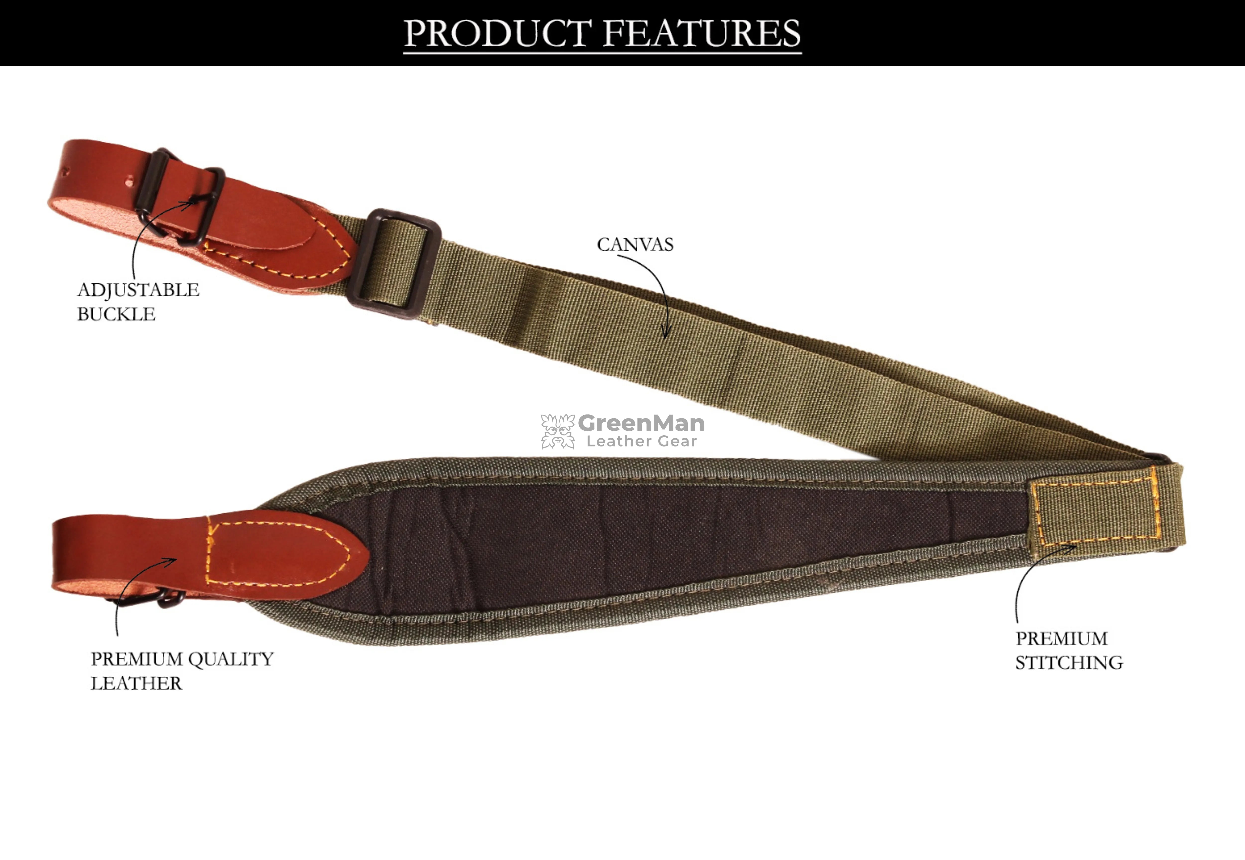 canvas leather shotgun sling, shoulder belt strap, leather canvas belt strap 