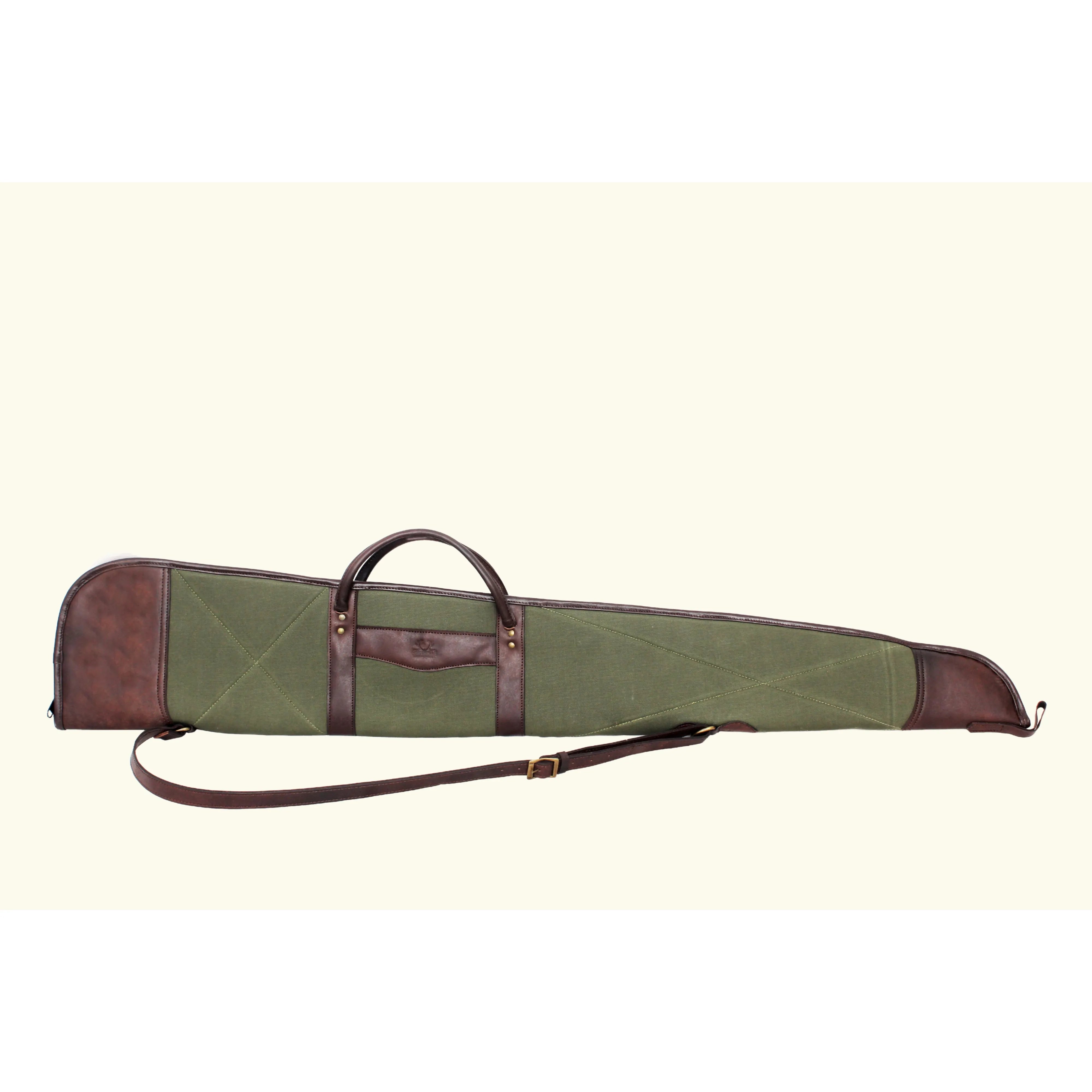 Green and Brown Waxed Canvas Leather Shotgun Case, Canvas Leather Gun Slip Case, Canvas Leather Shotgun Case