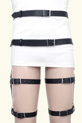 Front side view of model wearing Waist To Thigh Harness