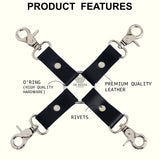 Leather Hogtie. Bdsm hogtie, black leather hogtie