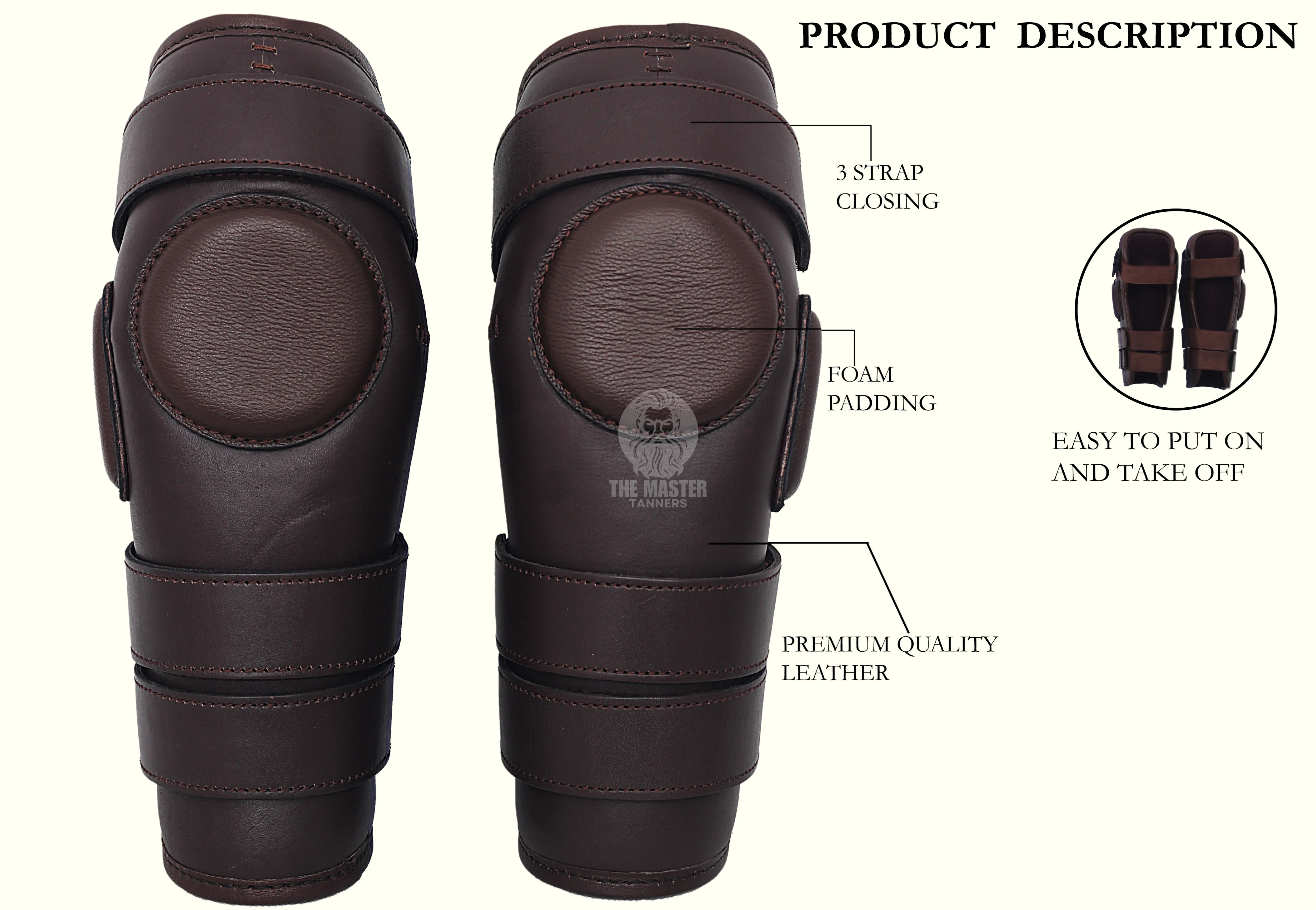 Genuine Leather Polo Knee Guards 3 Straps