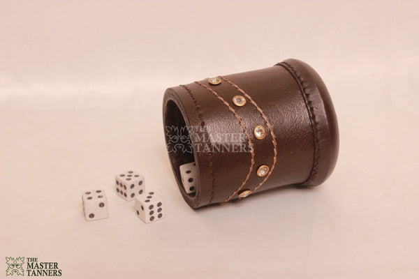 leather dice cups, brown leather dice cups, genuine dice cups