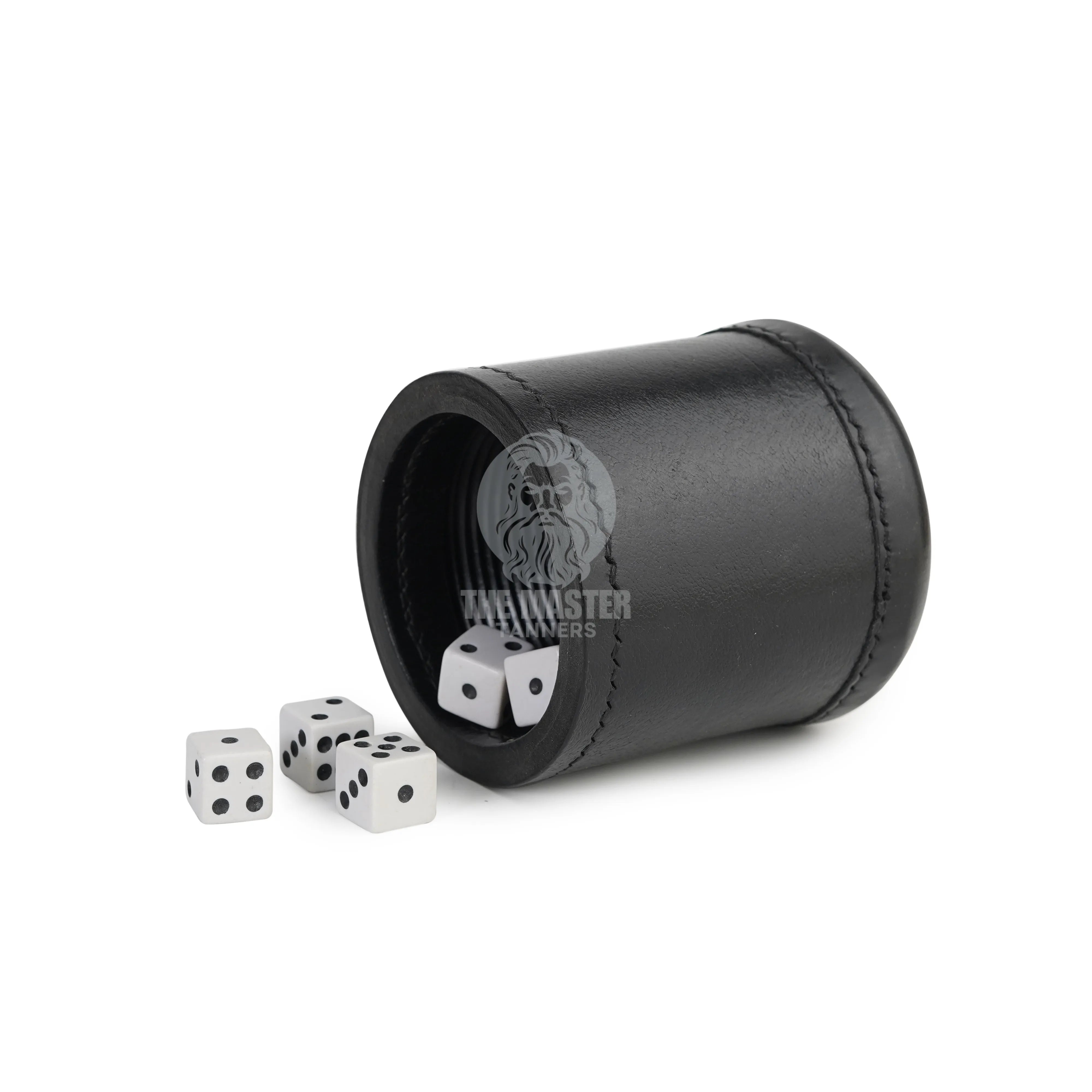 black leather dice cup, handmade leather dice tumbler, top grain leather gaming cup, ribbed interior dice shaker, stitched leather dice roller, premium tabletop game accessory