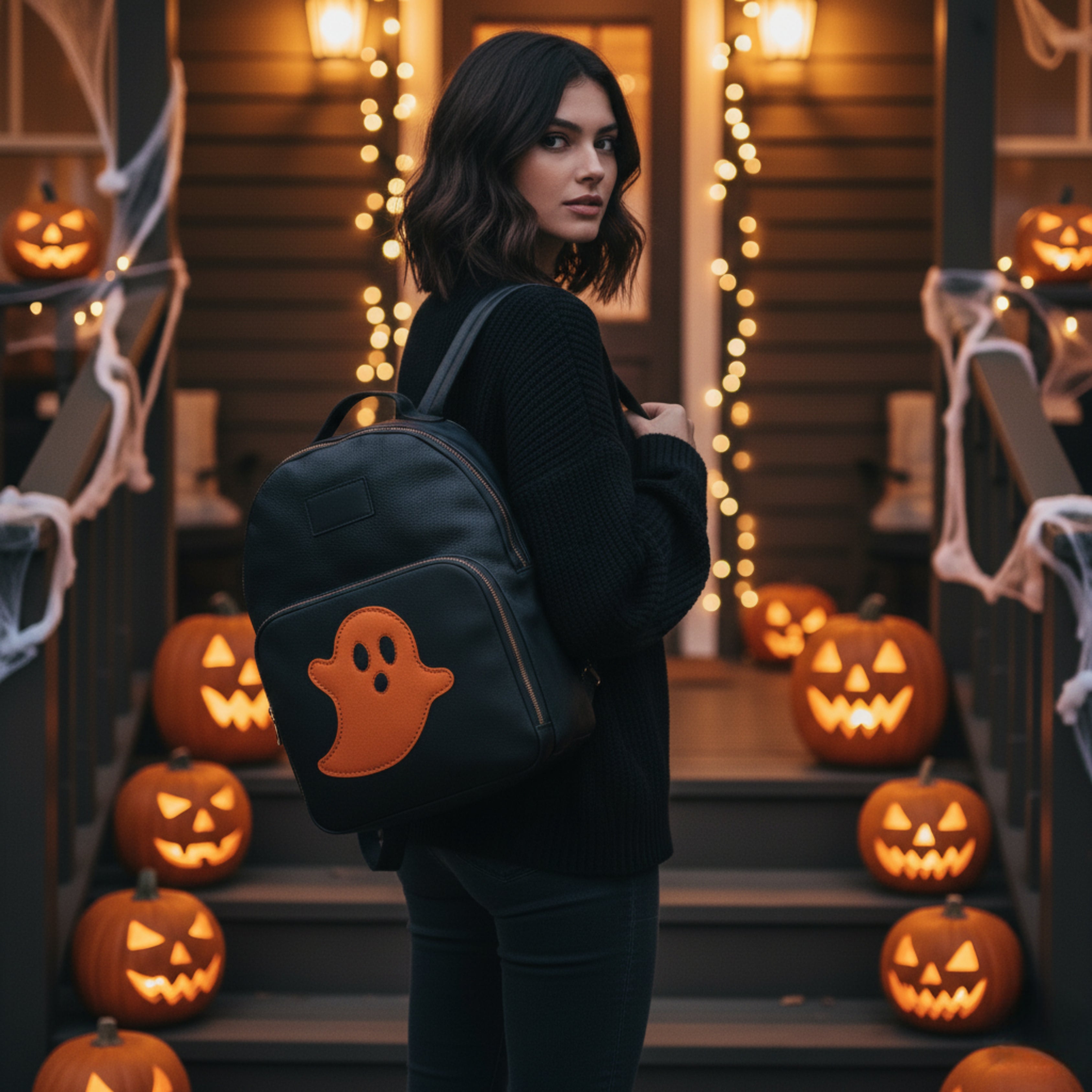 Halloween Premium Black Leather Backpack