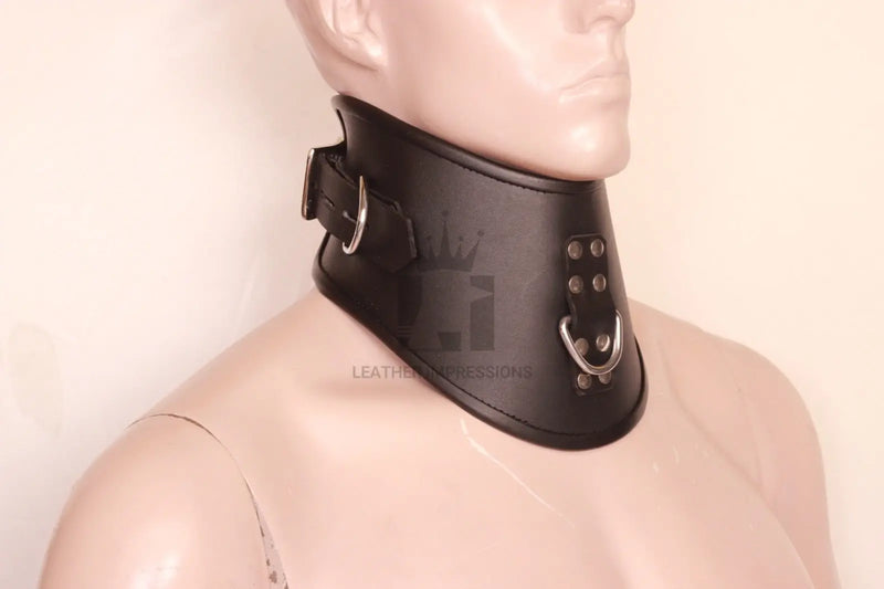 3D-Ring Leather Posture Slave Collar | Perfect for Any BDSM Scene