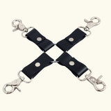 Leather Hogtie. Bdsm hogtie, black leather hogtie