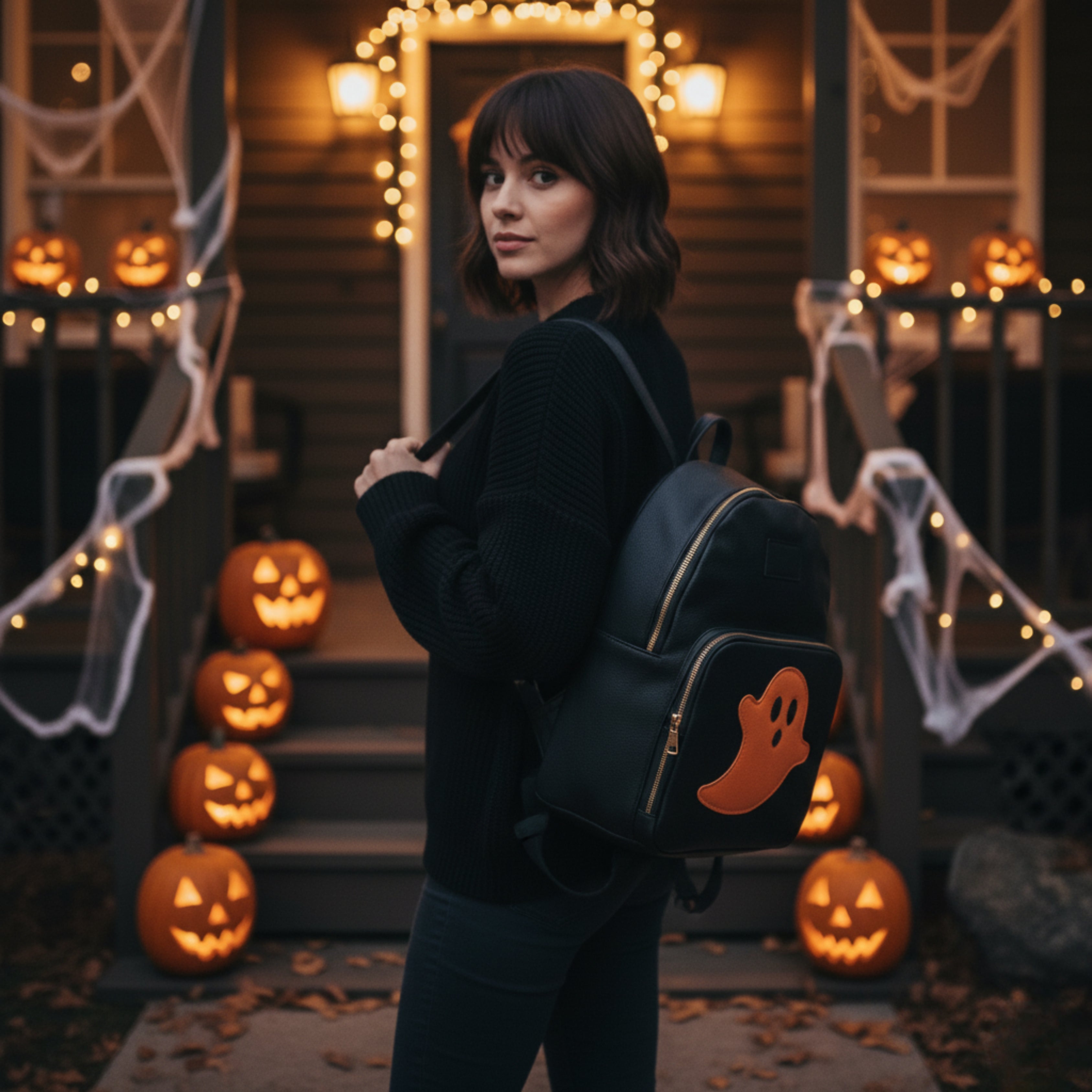 Halloween Premium Black Leather Backpack