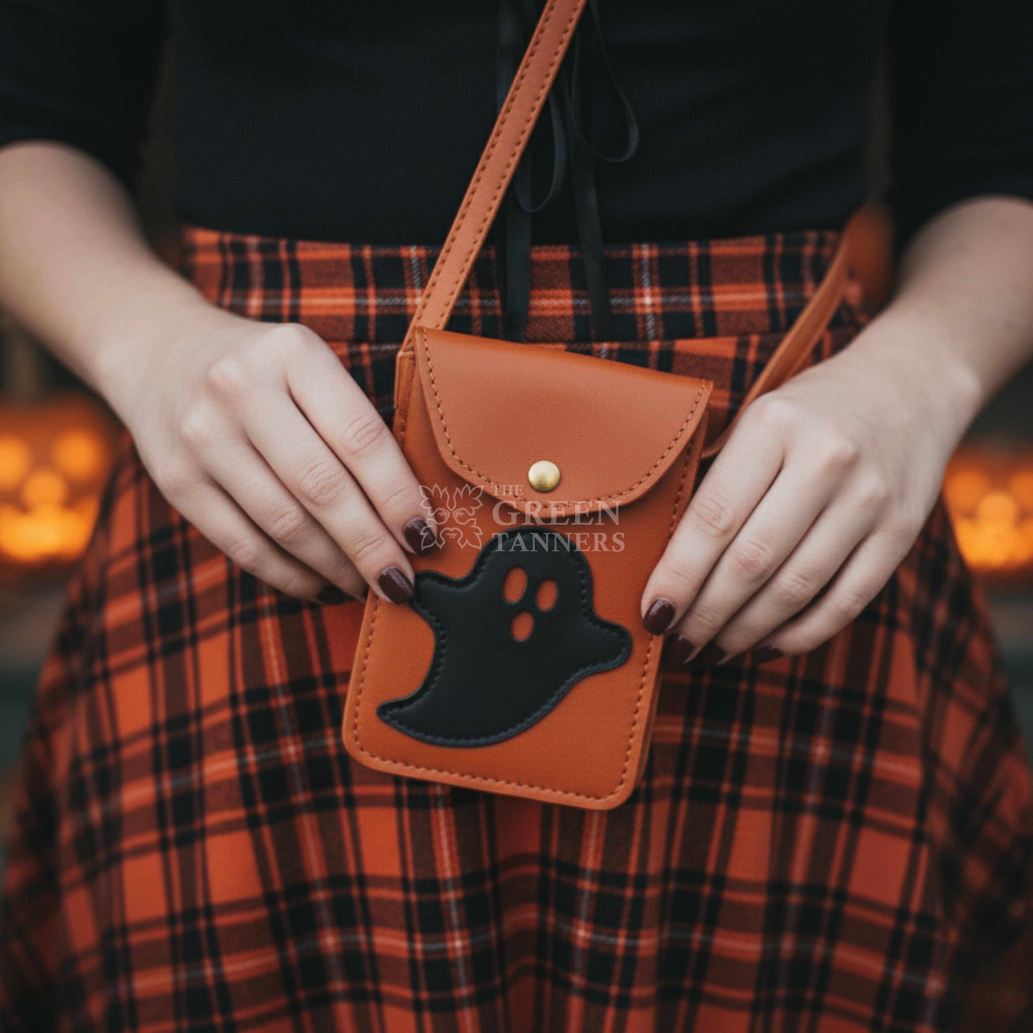 Halloween Genuine Leather Phone Holster | Tan Holster with Shoulder Strap