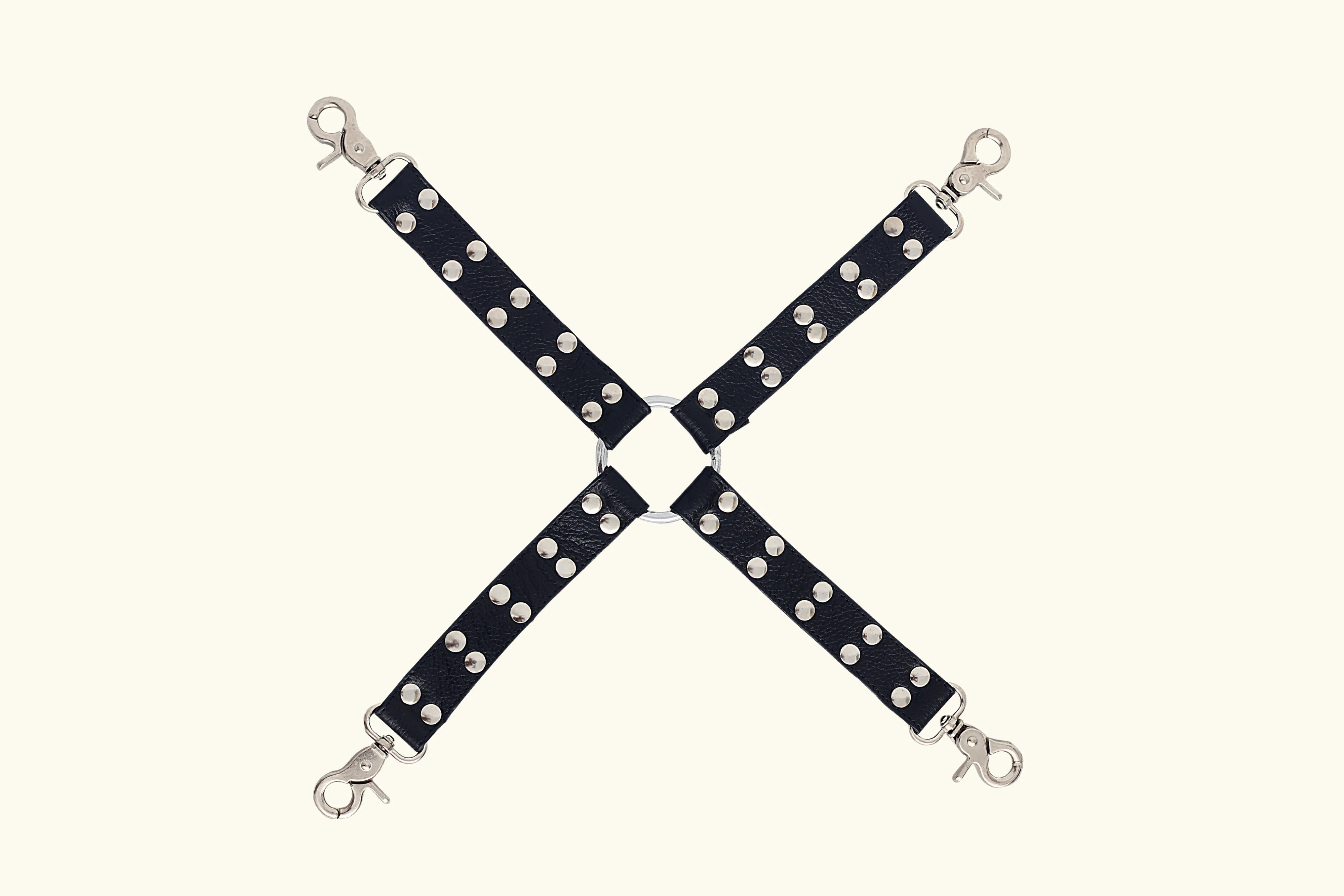 leather hogtie, black leather hogtie, BDSM hogtie