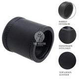 black leather dice cup, handmade leather dice tumbler, top grain leather gaming cup, ribbed interior dice shaker, stitched leather dice roller, premium tabletop game accessory