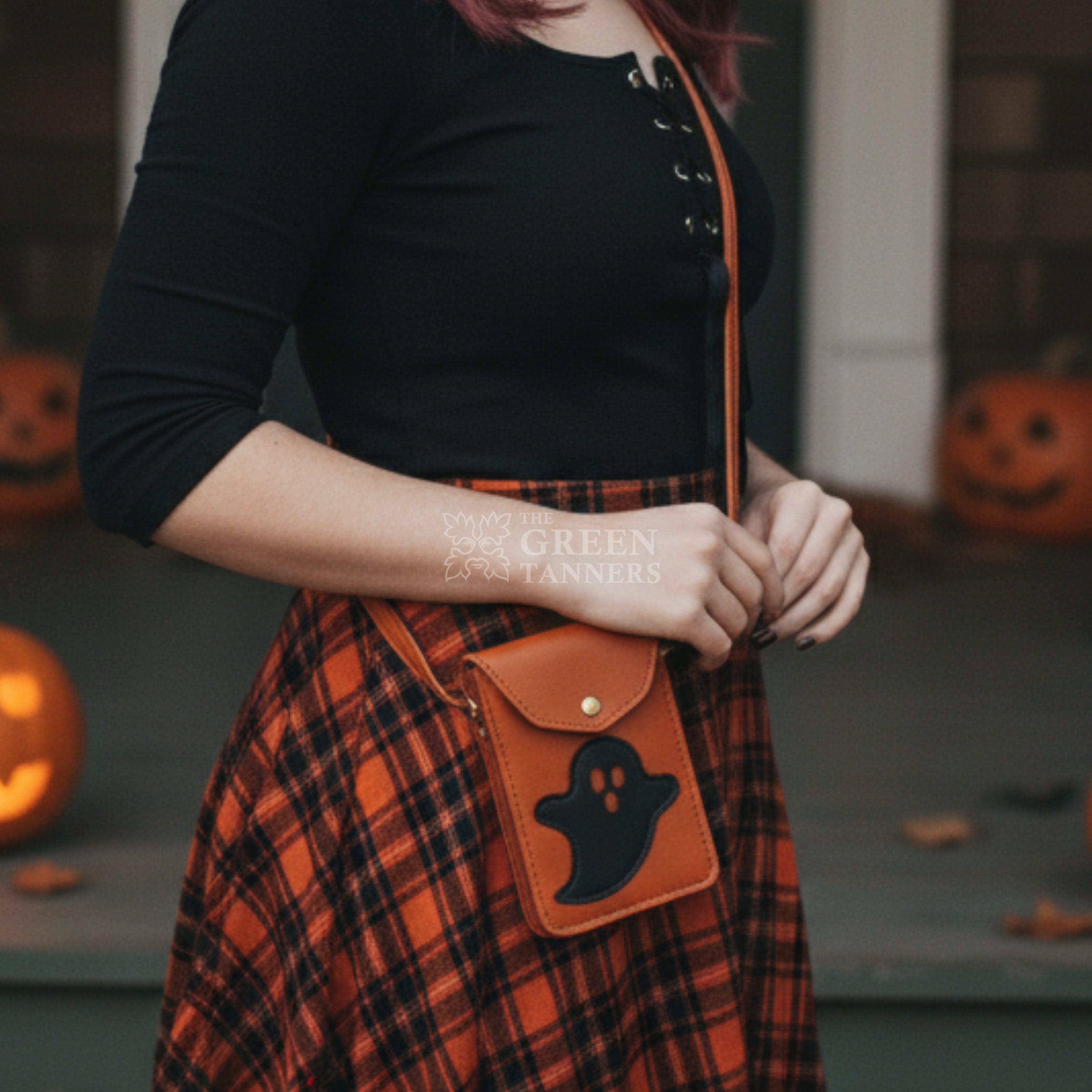 Halloween Genuine Leather Phone Holster | Tan Holster with Shoulder Strap