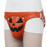 Halloween Orange Leather Jockstrap with Silver Snaps and O-rings