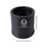 black leather dice cup, handmade leather dice tumbler, top grain leather gaming cup, ribbed interior dice shaker, stitched leather dice roller, premium tabletop game accessory
