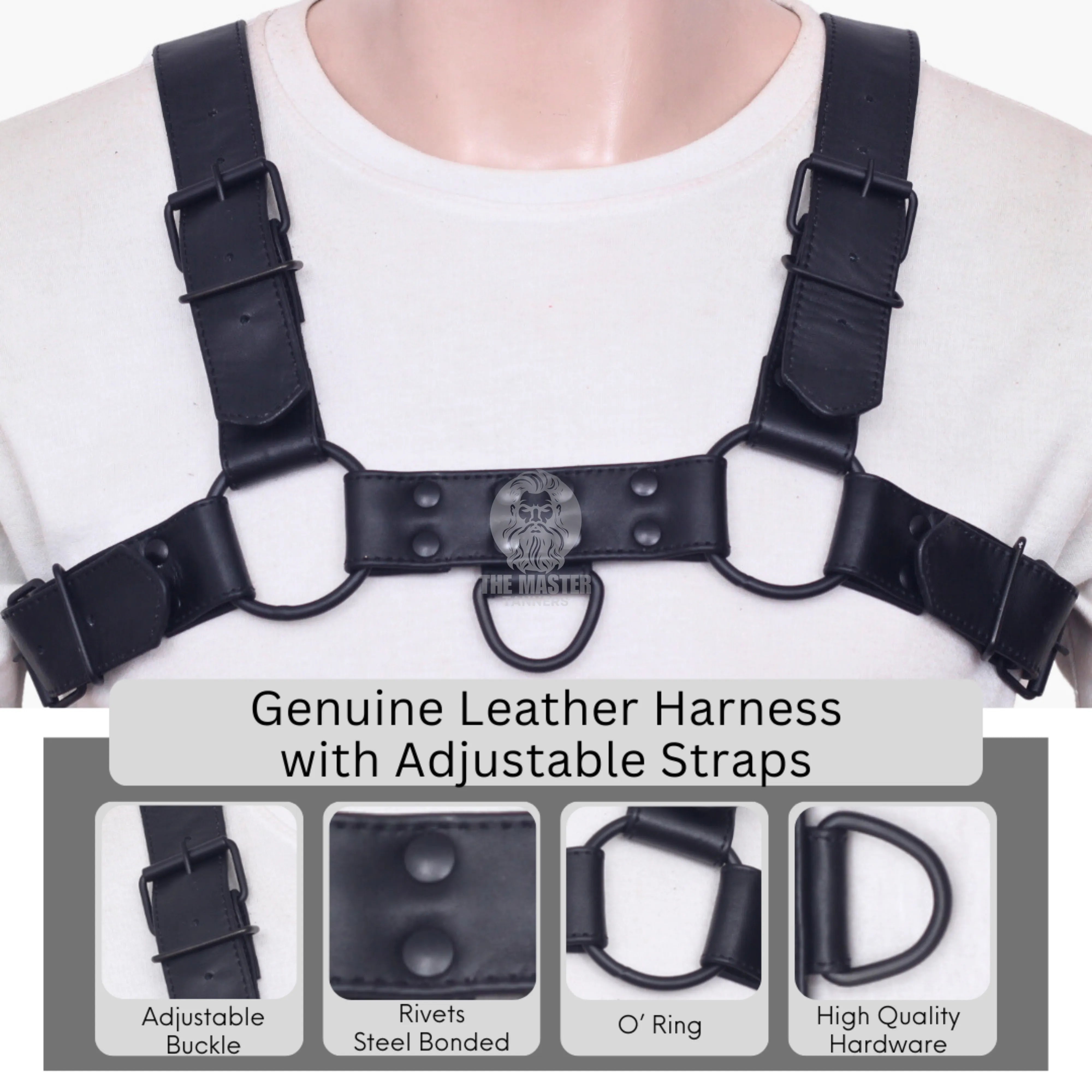 Front image of Durable Gay Leather Harness -  Soft Leather