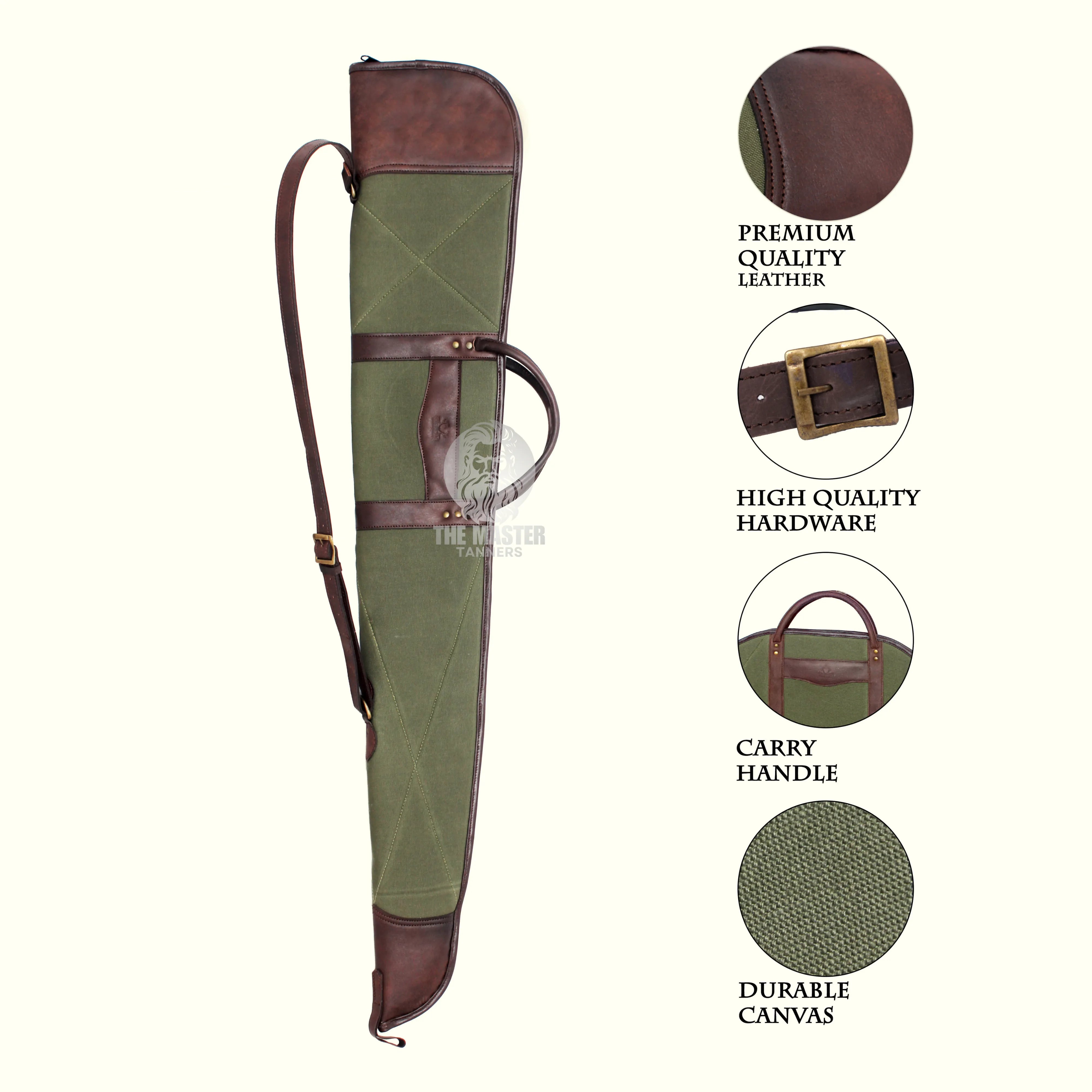 Green and Brown Waxed Canvas Leather Shotgun Case, Canvas Leather Gun Slip Case, Canvas Leather Shotgun Case