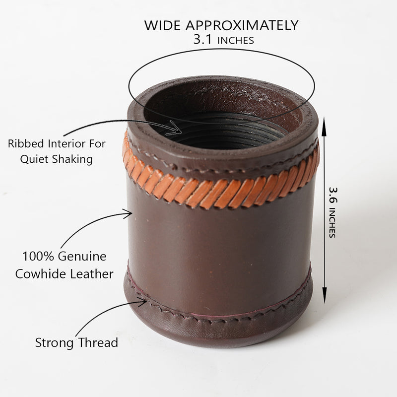 Vintage Leather Dice Cup with 5 free Dice – Brown with Orange