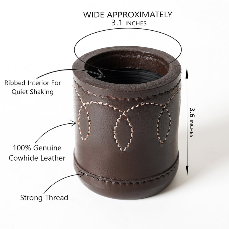 Yahtzee Leather Dice Cup with 5 free Dice - Brown
