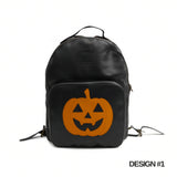 black leather bag, black leather halloween tote bag, black leather halloween candy bag, black leather spooky handbag