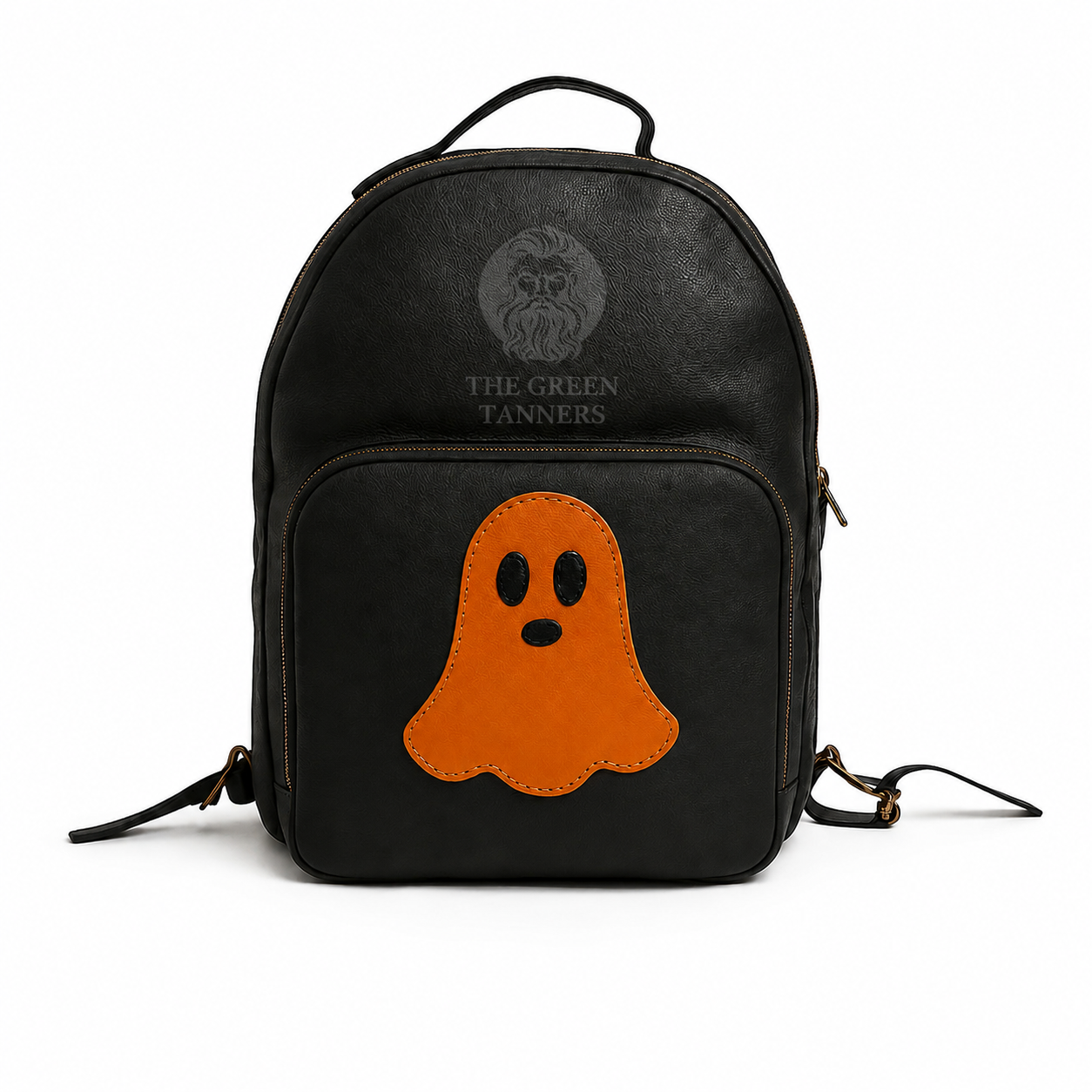 black leather bag, black leather halloween tote bag, black leather halloween candy bag, black leather spooky handbag