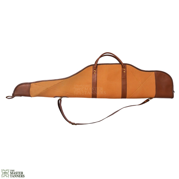 canvas rifle case, canvas leather rifle case, tan and brown leather canvas rifle case