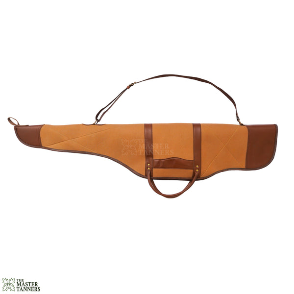 canvas rifle case, canvas leather rifle case, tan and brown leather canvas rifle case