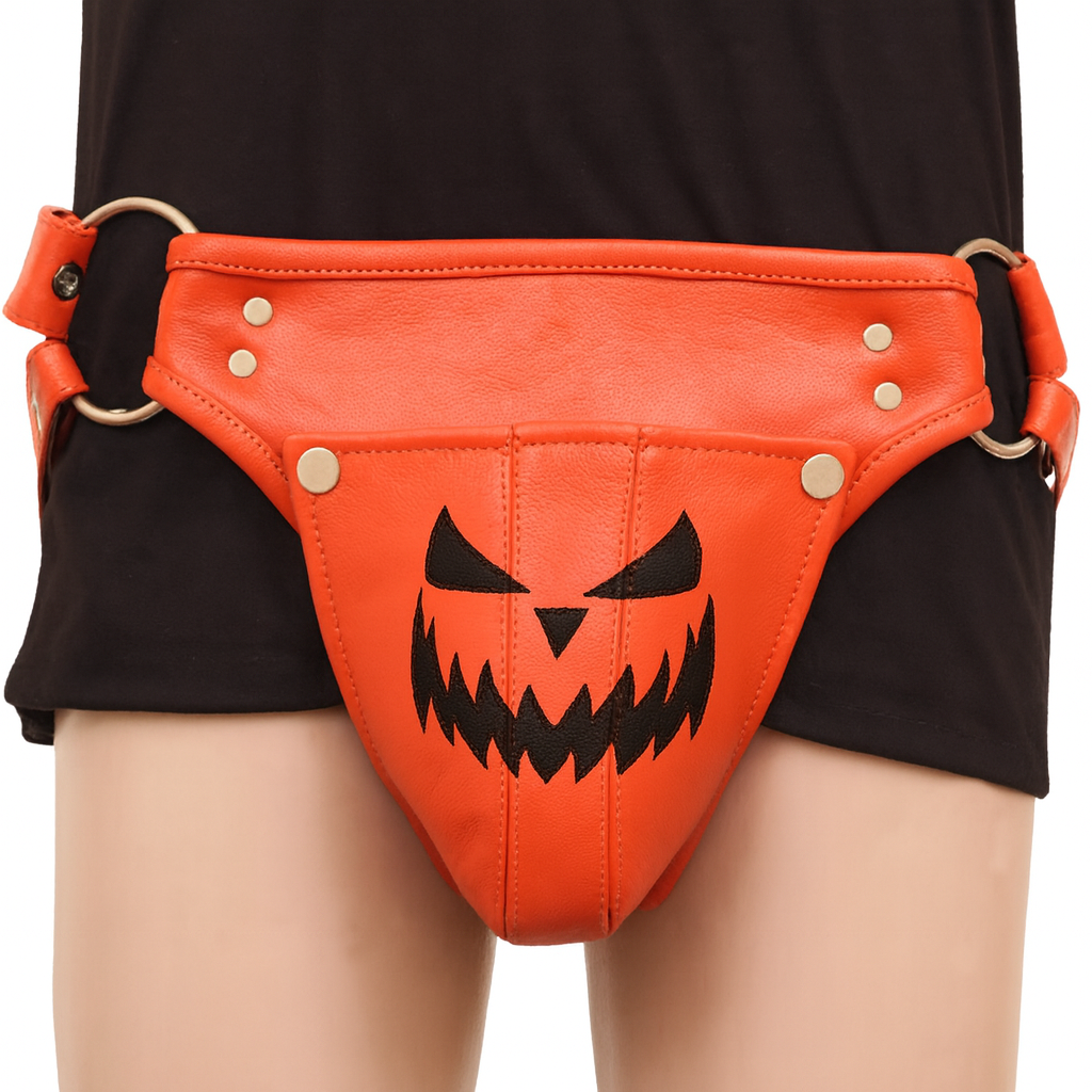 Halloween Leather Jockstrap with Adjustable Waist and Thigh Straps