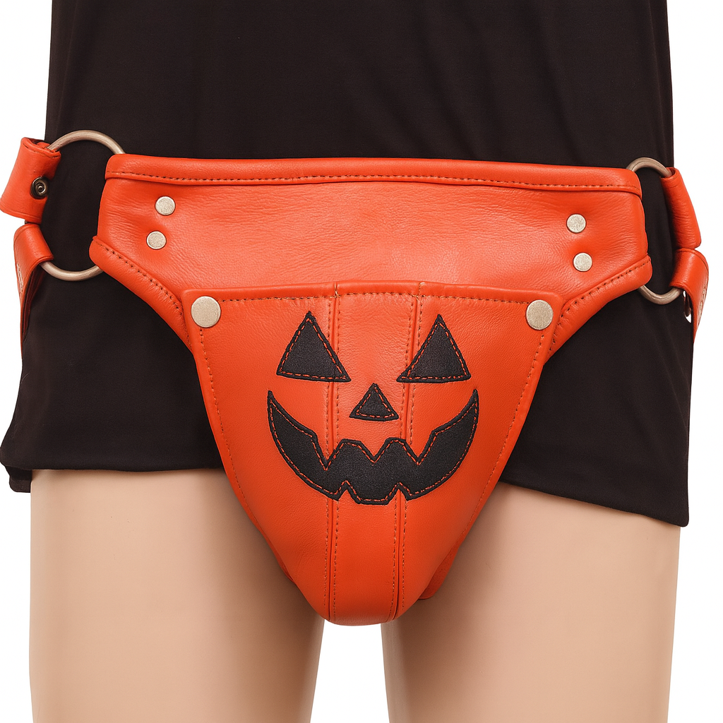Halloween Leather Jockstrap with Adjustable Waist and Thigh Straps