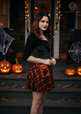 leather phone holster, leather crossbody bag, orange leather crossbody bag, leather Halloween crossbody bag, Halloween leather bag, ghost design leather bag, women’s leather crossbody bag