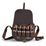 leather ammo bag, leather cartridge bag, brown cartridge bag, shotgun shell holder