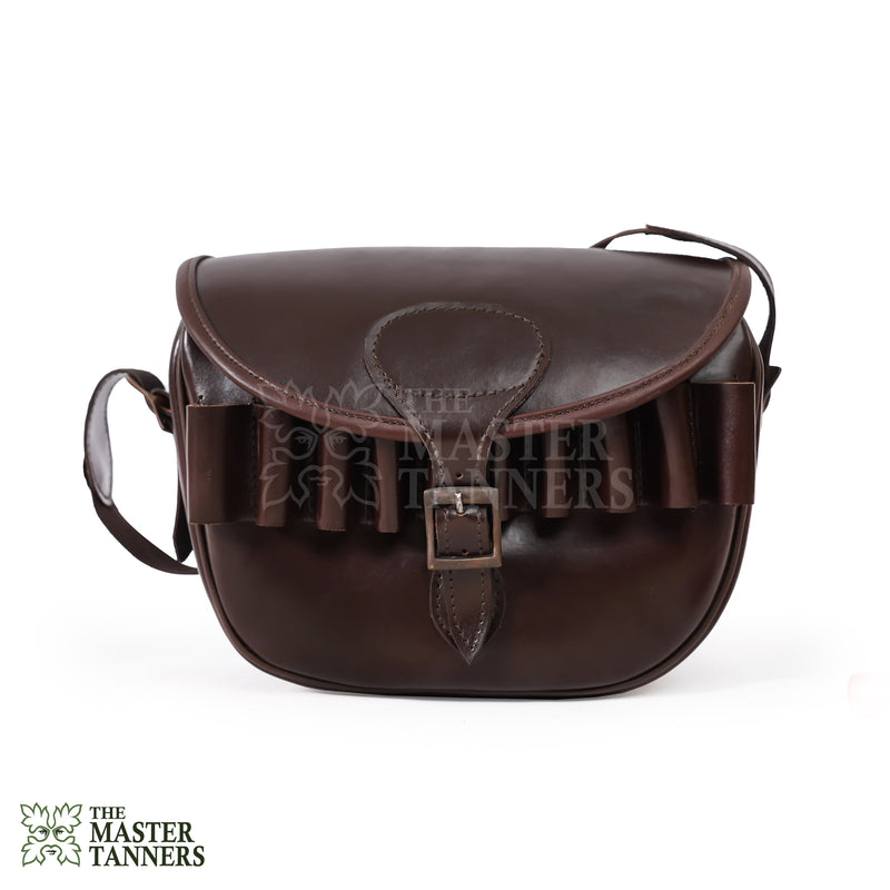 leather cartridge bag, brown cartridge bag, leather shooting bag,