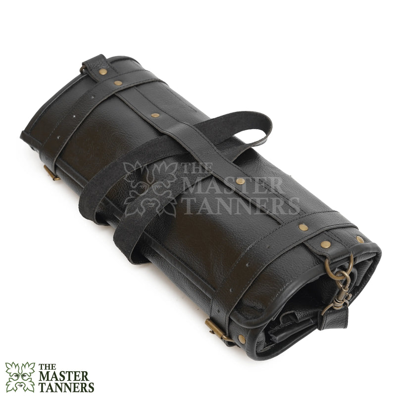 Genuine Black Leather Knife Roll