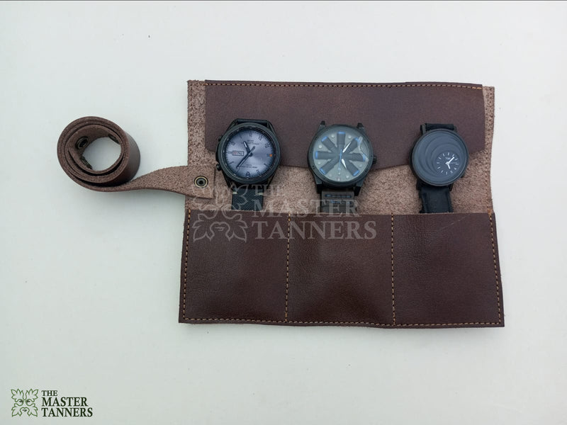 leather watch roll, watch roll, watch organizer, watch roll for travel