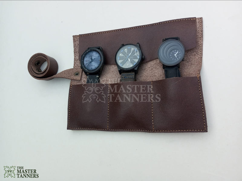 leather watch roll, watch roll, watch organizer, watch roll for travel