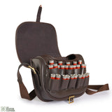leather ammo bag, leather cartridge bag, brown cartridge bag, shotgun shell holder