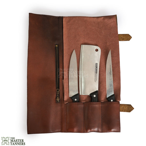 leather knife roll, leather tool bags, brown knife roll 