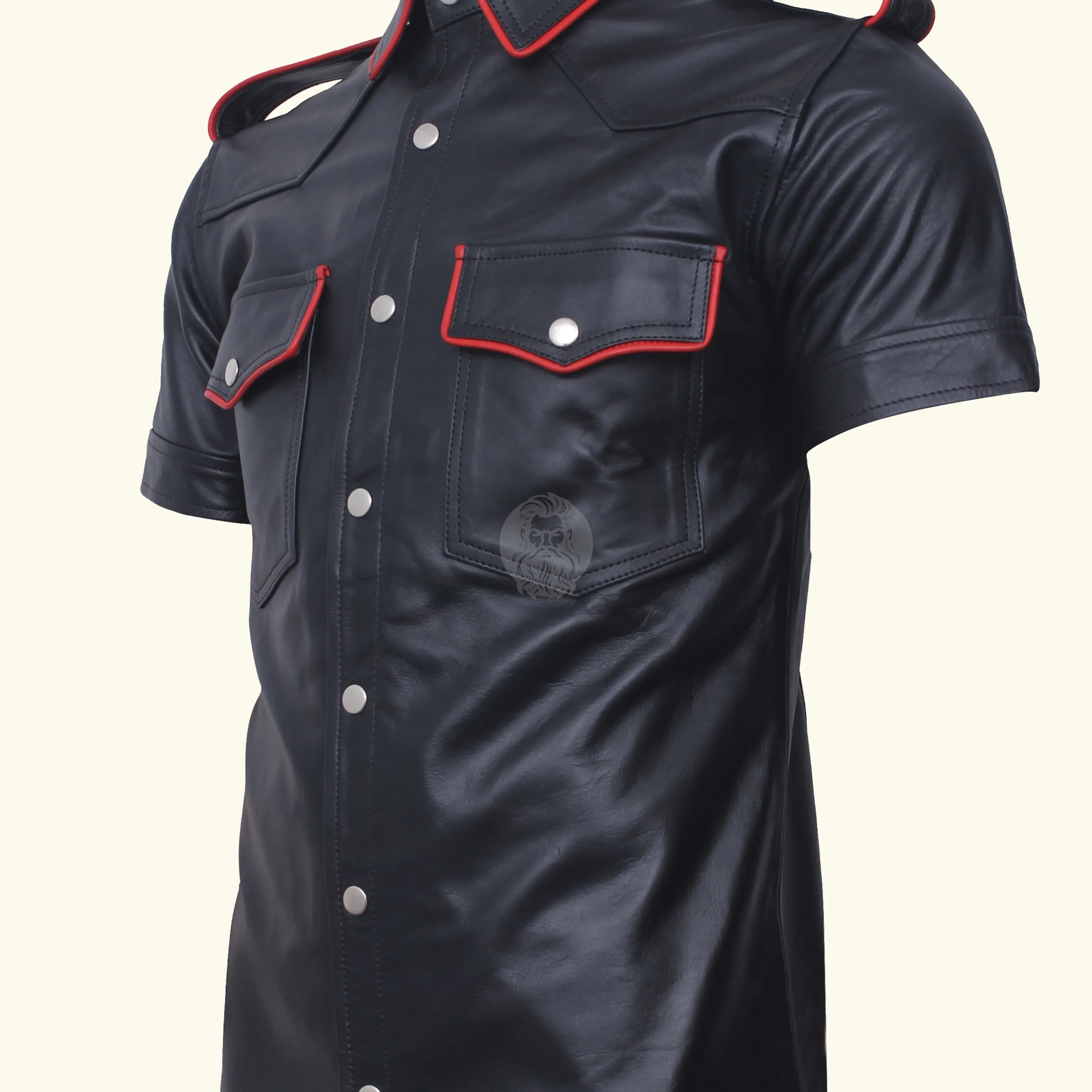 Genuine Leather Men's Black Short Sleeve Shirt, Short Sleeve Shirt, Men's Black Short Sleeve Shirt, Men's Black Leather Shirt, 