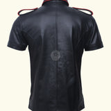 Genuine Leather Men's Black Short Sleeve Shirt, Short Sleeve Shirt, Men's Black Short Sleeve Shirt, Men's Black Leather Shirt, 