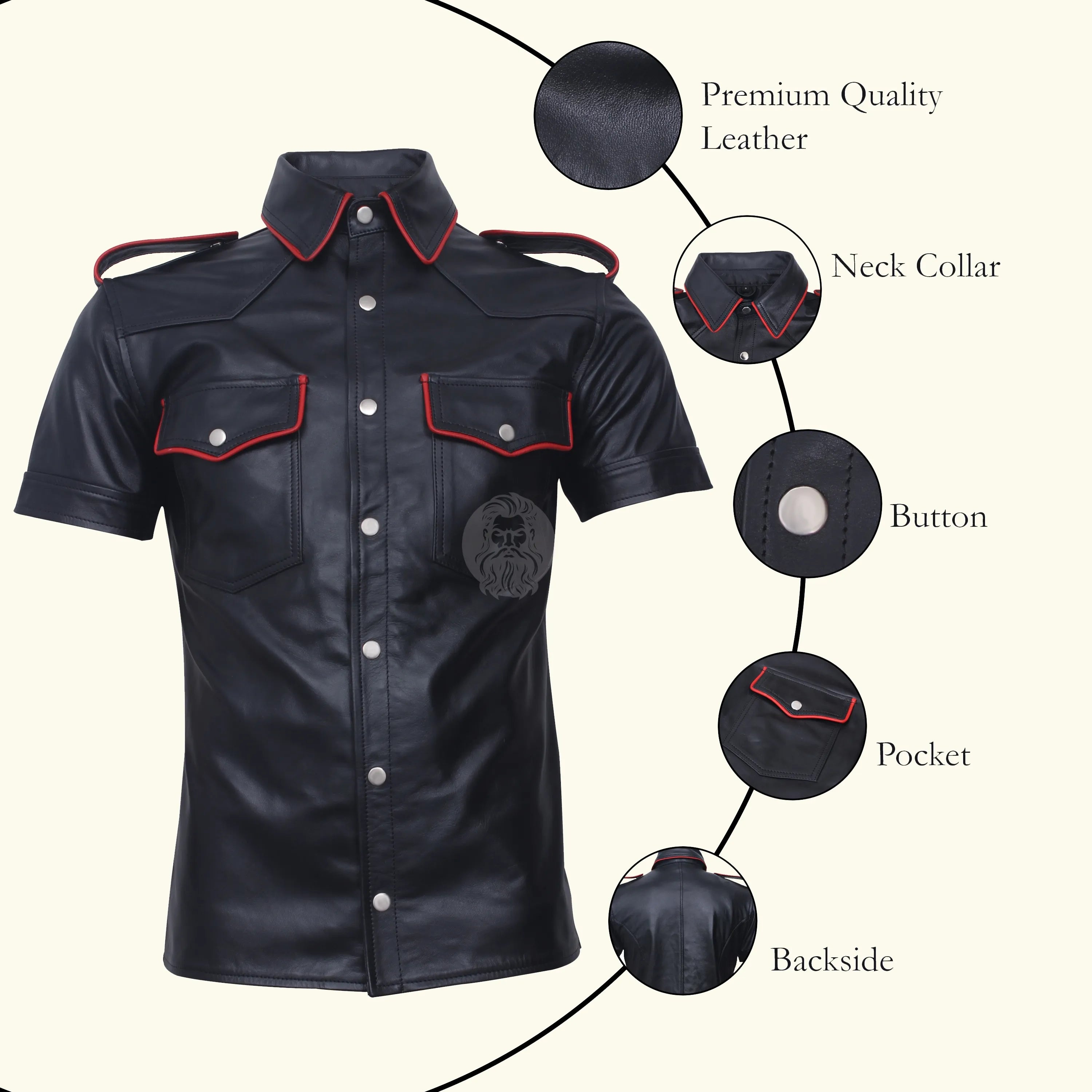 Genuine Leather Men's Black Short Sleeve Shirt, Short Sleeve Shirt, Men's Black Short Sleeve Shirt, Men's Black Leather Shirt