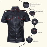 Genuine Leather Men's Black Short Sleeve Shirt, Short Sleeve Shirt, Men's Black Short Sleeve Shirt, Men's Black Leather Shirt