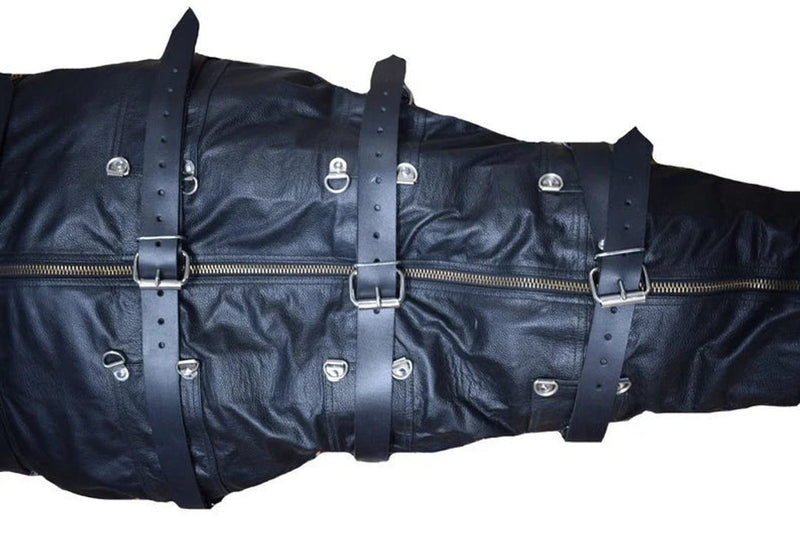 leather bodybag, leather sleepsack, leather sleep sack, leather bondage body bag, leather bondage sleep sack, self bondage sleep sack,