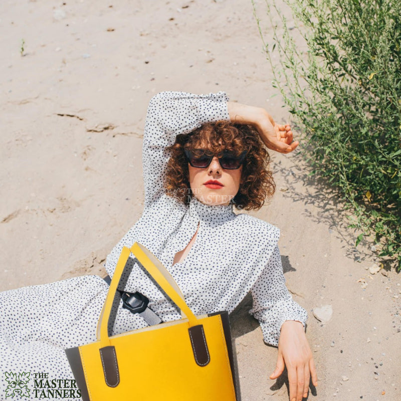 Leather Tote hand bag, Yellow Leather Purse, Leather bag, Leather Tote Purse