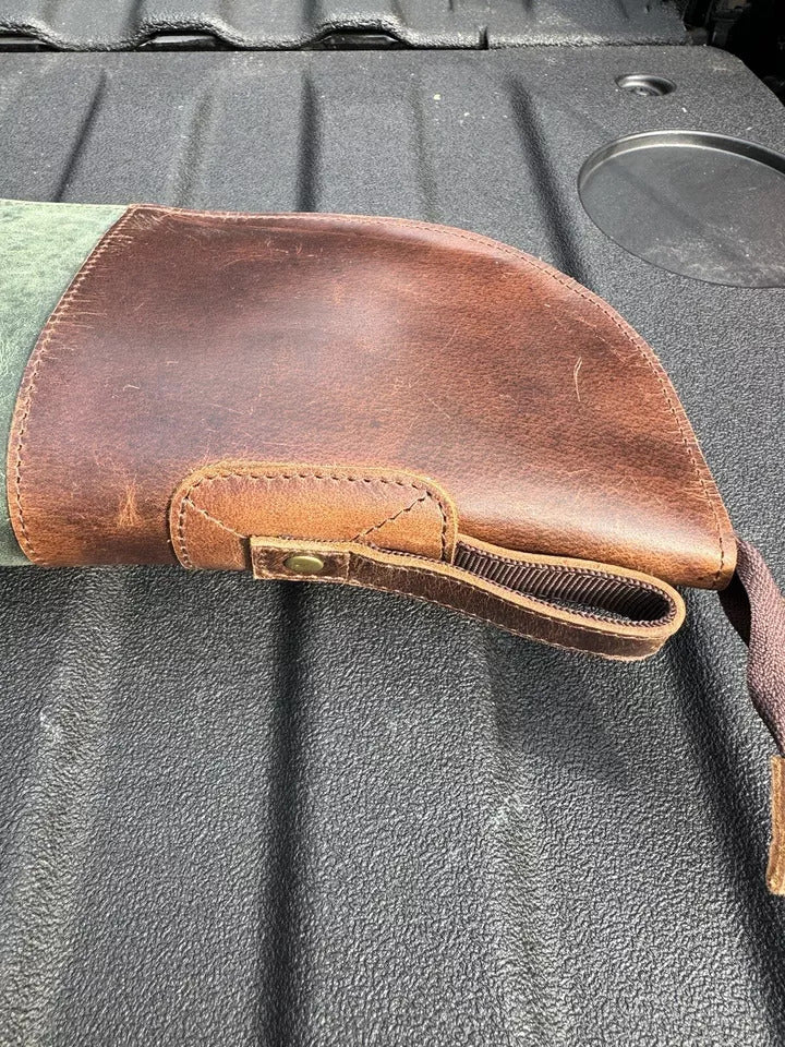 leather shotgun scabbard, custom leather shotgun scabbard, leather double barrel shotgun scabbard, leather motorcycle shotgun scabbard, leather scabbard for shotgun, shotgun scabbard leather